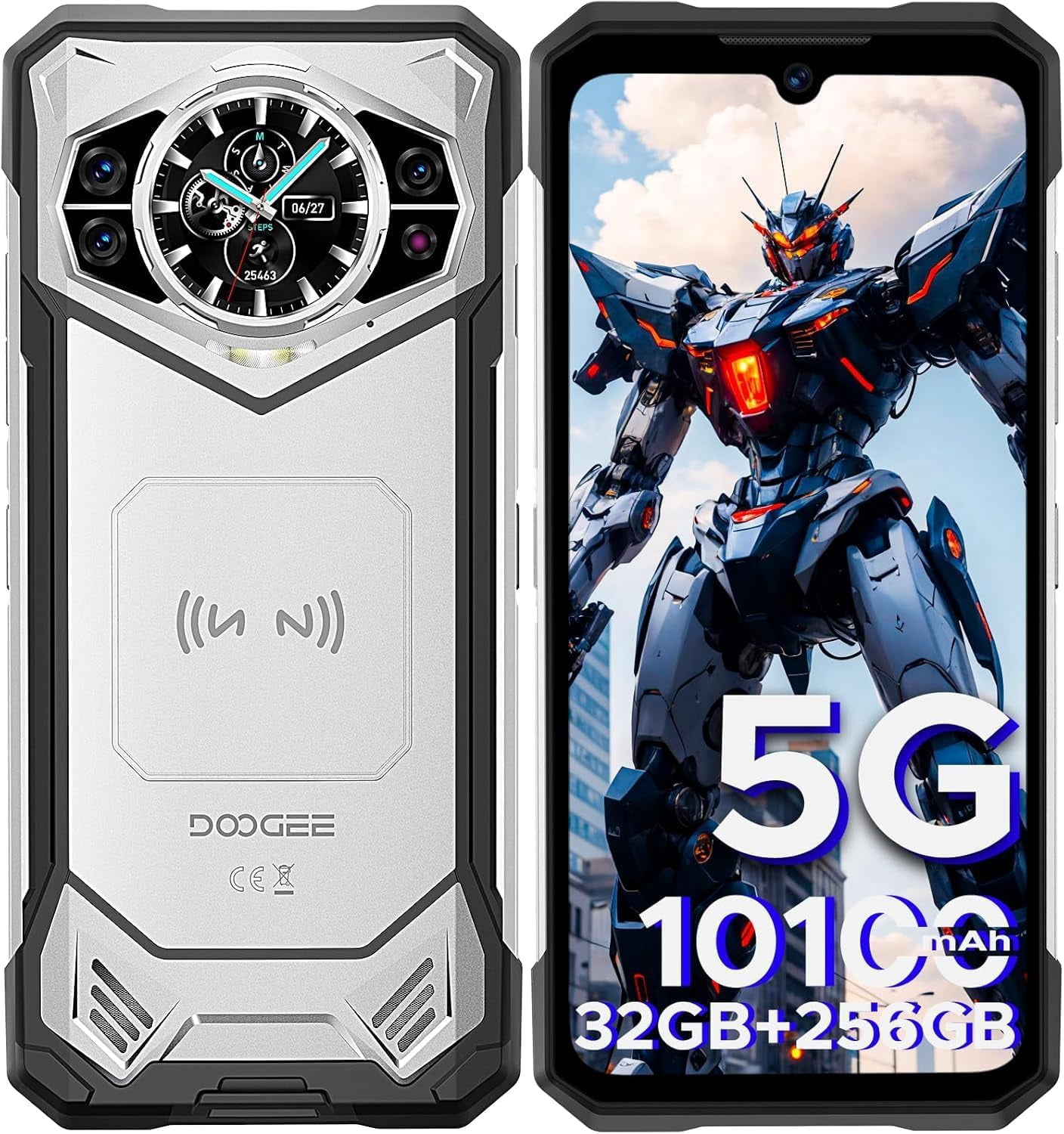 DOOGEE S200 Rugged Phone 5G Unlocked, 32GB+256GB, 1.32" Rear Screen, 10100 mAh Battery, 100MP+20MP Night Vision Camera, 6.72", 120Hz, NFC, 5G Dual SIM, ATT, Verizon