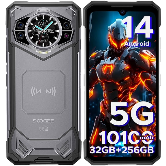 DOOGEE S200 Rugged Smartphone 5G Unlocked, 32GB+256GB Android 14 Rugged Phone with 1.32" Rear Screen, 10100mAh Battery, 100MP+20MP Night Vision Camera, 6.72", 120Hz, NFC, 5G Dual SIM, ATT, Verizon