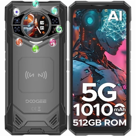 DOOGEE S200 X Rugged Phone 5G, 32GB+512GB/TF 2TB, Android 14 Smartphone with 1.32" Amoled Screen, 10100mAh/33W, 100MP+20MP+20MP Camera, 6.72" FHD/120Hz, Waterproof, NFC/OTG