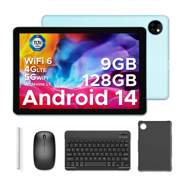 DOOGEE T10W Tablet with Keyboard,4G LTE Tablet,8000mAh Battery, 128GB/1TB TF, Quad Core, Dual Camera, 2.4G/5G WiFi, Keyboard and Mouse-Blue