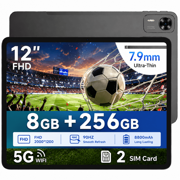 DOOGEE T36 Android 15 Tablet 12 Inch, 32GB+256GB/2TB, 2.4K FHD+90Hz Display, Tablet with Sim Card Slot, Wifi 5, BT5.0, Widevine L1 for Work & Study