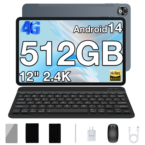 DOOGEE T40 PRO 12 Inch Android 14 Tablet, 2.4K Gaming Tablet with Helio G99, 20GB RAM+512GB ROM (2TB TF), 7.6mm Slim Tablets, 10800mAh, Dual SIM 4G, 2.4G&5G WiFi/Face Unlock/BT5.0/GPS/OTG