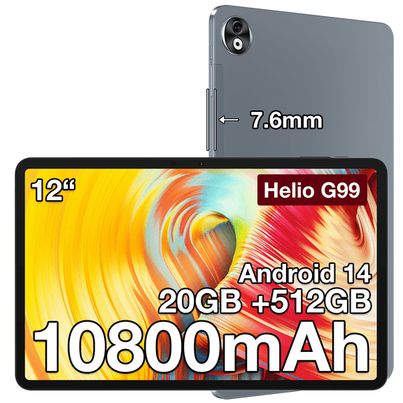 DOOGEE T40PRO 12 inch Tablet, Android 14 Tablets with 10800mAh Battery【Helio G99】 Octa Core Gaming Tablet,20GB RAM+512GB ROM/2TB TF 2.4K FHD IPS Touch Screen,Quad Speakers/BT 5.0/GPS/18W Fast Charge