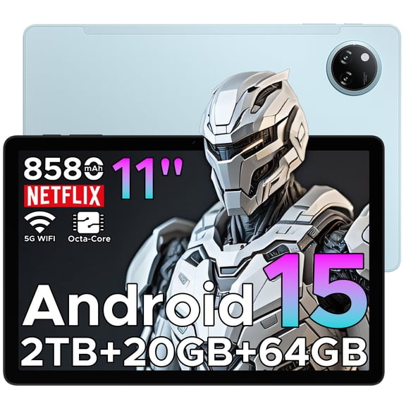 DOOGEE 11 inch Android Tablet with Gemini AI, 20GB+64GB/2TB, 8580mAh, Octa Core, Bluetooth 5.0, Face ID, 5G WiFi, FM, Widevine L1, GPS, Blue