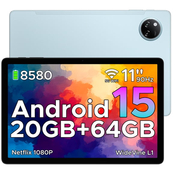DOOGEE 11 inch Android Tablet with Gemini AI, 20GB+64GB/2TB, 8580mAh, Octa Core, Bluetooth 5.0, Face ID, 5G WiFi, FM, Widevine L1, GPS, Blue