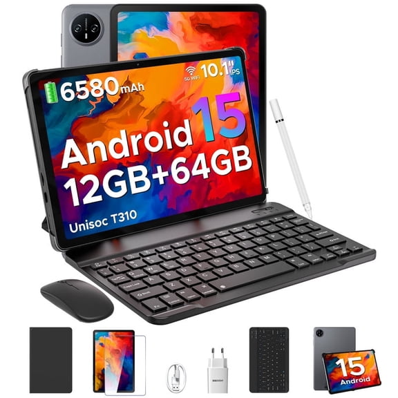 DOOGEE Tab A9 Android Tablet,10 inch Tablet,12GB+64GB/2TB TF,6580mAh Gaming Tablets,2.0GHz Quad Core,1280x800 IPS HD,Dual Speakers,5G WiFi,BT5.0,Face Unlock,Android 15 Tablet with Keyboard,Pen&Mouse