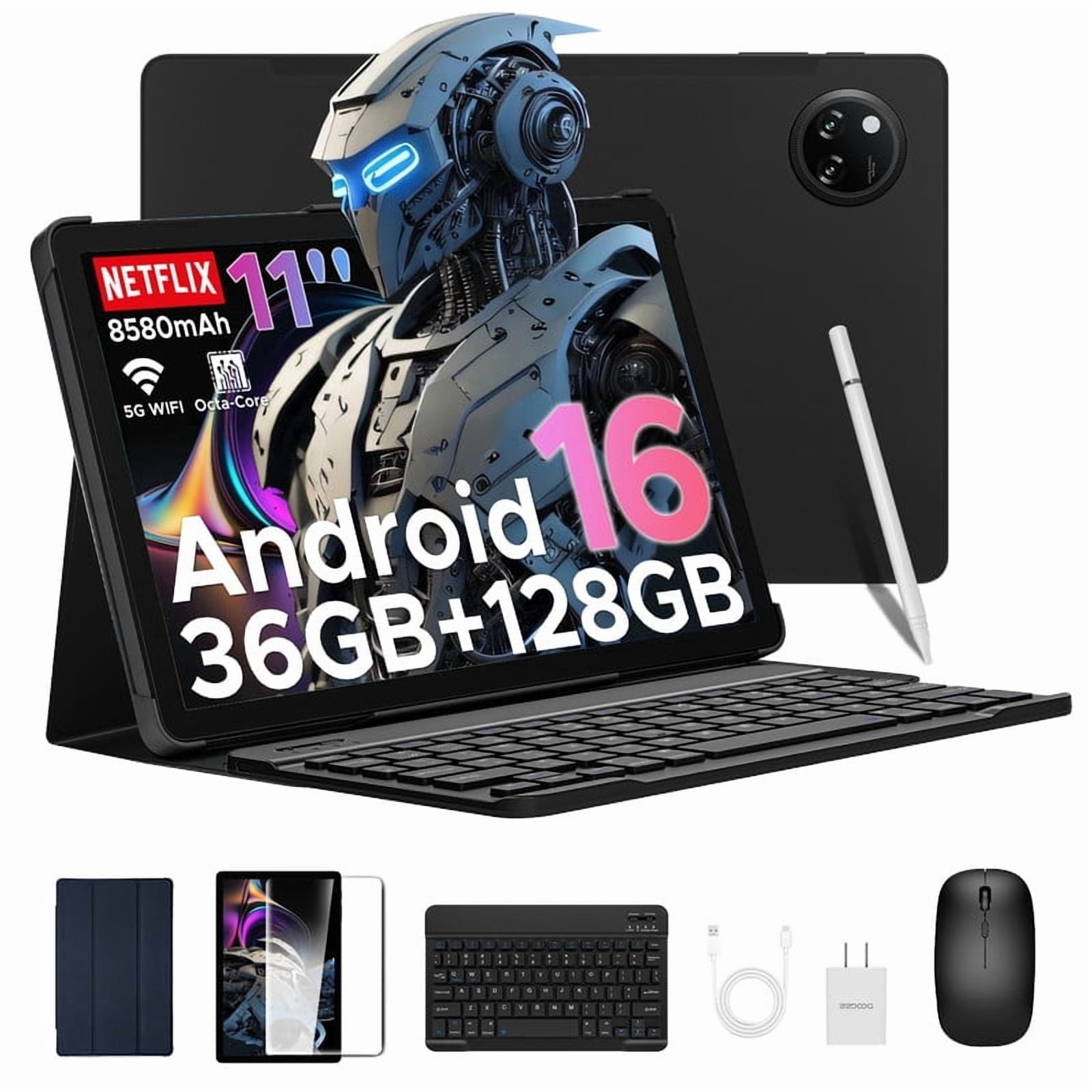 DOOGEE Tab A9 Pro+ Android 16 Tablet with Keyboard & Gemini AI, 2026 New 11inch Tablet, 30GB+128GB/2TB, 8580mAh, 90Hz, 13MP+5MP/Widevine L1/Face ID/WiFi5 Octa-Core Gaming Tablet with Pen, Mouse&Case