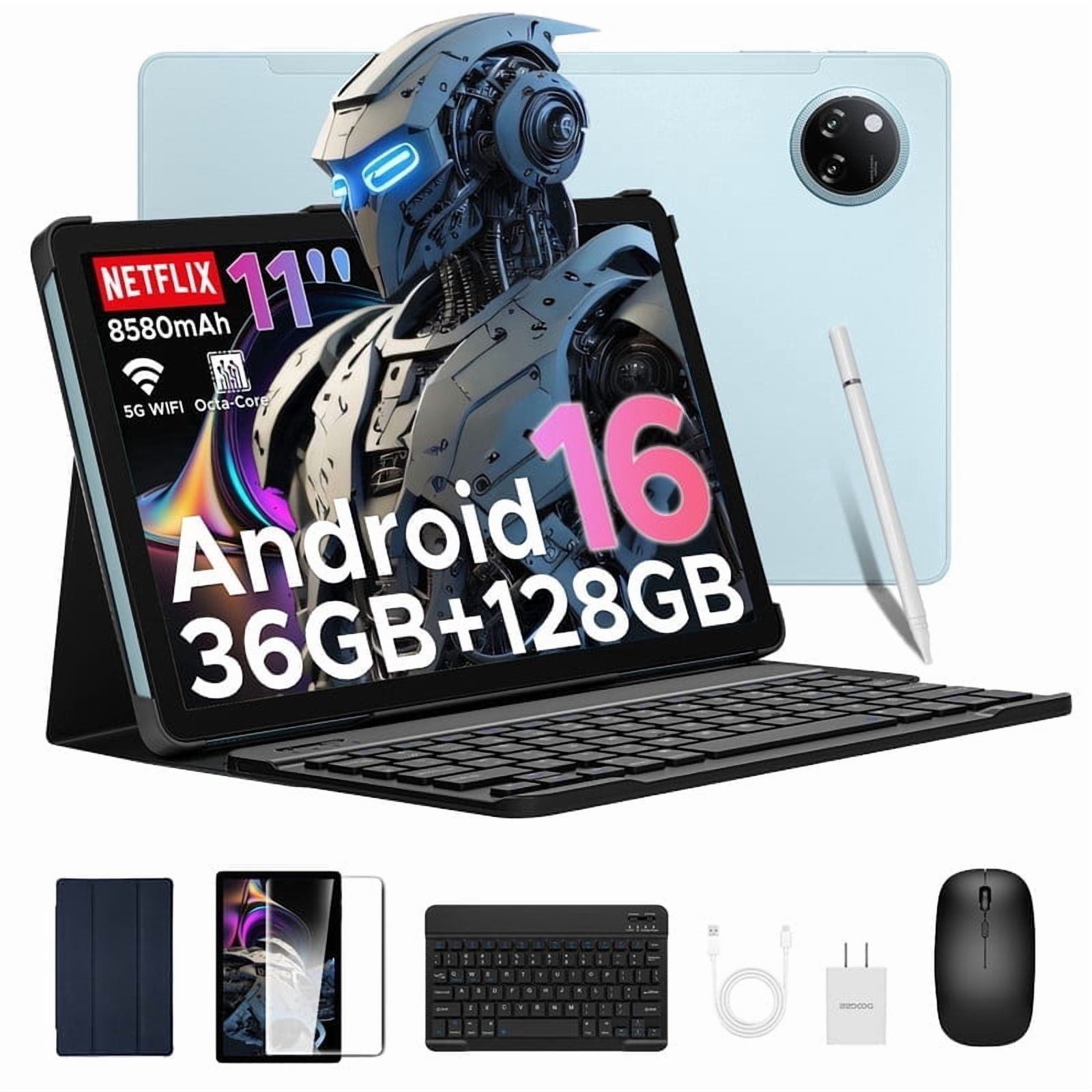 DOOGEE Tab A9 Pro+ Android 16 Tablet with Keyboard & Gemini AI, 2026 New 11inch Tablet, 30GB+128GB/2TB, 8580mAh, 90Hz, 13MP+5MP/Widevine L1/Face ID/WiFi5 Octa-Core Gaming Tablet with Pen, Mouse&Case