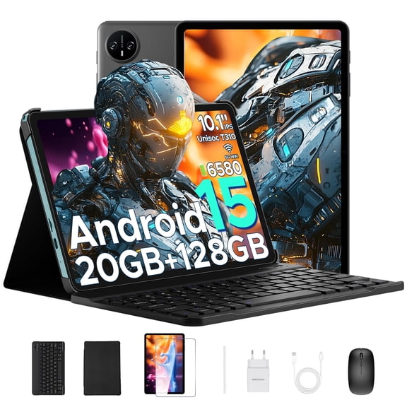 DOOGEE Tab A9 Pro Android 15 Tablet with Keyboard, 10 Inch Tablet, 20GB RAM+128GB Storage, 2TB Expandable, 6580mAh Battery, Case & Stylus Included