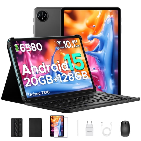 DOOGEE Tab A9 Pro Android 15 Tablet with Keyboard, 10 Inch Tablet, 20GB RAM+128GB Storage, 2TB Expandable, 6580mAh Battery, Case & Stylus Included