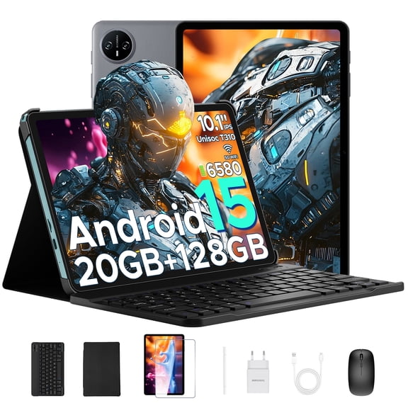 DOOGEE Tab A9 Pro Android 15 Tablet with Keyboard, 10 Inch Tablet, 20GB RAM+128GB Storage, 2TB Expandable, 6580mAh Battery, Case & Stylus Included