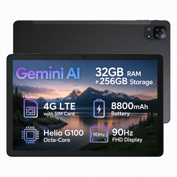 DOOGEE Tab E3 11 Inch Android 15 Tablet with Gemini AI, 32GB RAM+256GB Storage, 4G LTE with SIM Card, 8800mAh Battery, Helio G100 Octa-Core, 90Hz FHD Display