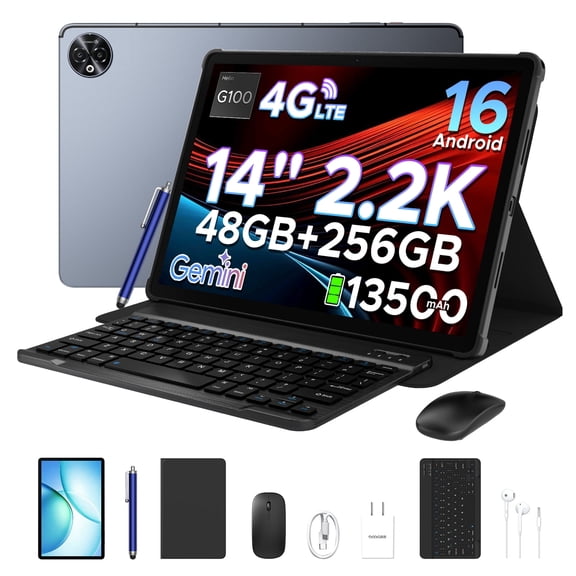 DOOGEE Tab E3 Max 14 Inch Tablet Android 15 Gaming Tablet 13500mAh Large Battery MTK G100 Octa-Core 32GB RAM+256GB ROM (2TB TF), 2.1K (2160 * 1440) Display 16MP+2MP+8MP 4G LTE/5G WLAN/GPS/GMS - Black