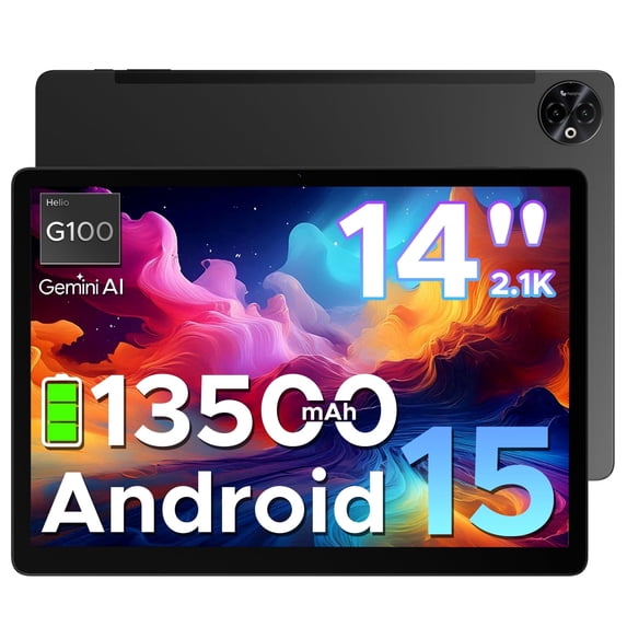 DOOGEE Tab E3 Max 14 Inch Tablet Android 15 Gaming Tablet 13500mAh Large Battery MTK G100 Octa-Core 32GB RAM+256GB ROM (2TB TF), 2.1K (2160 * 1440) Display 16MP+2MP+8MP 4G LTE/5G WLAN/GPS/GMS
