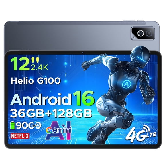 DOOGEE Tab G6 Pro Tablet 12 Inch, Android 16 Tablets, 90Hz 2.4K 36GB RAM+128GB ROM/TF 2TB, Helio G100 Octa-Core Gaming Tablet, 4G LTE/5G WiFi/9000mAh/Gemini AI/13MP+8MP/OTG/FACE ID/Dual Speakers