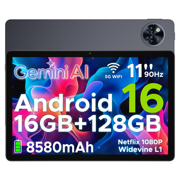 DOOGEE 11 Inch Android 16 Tablet with Gemini AI,16GB RAM+128GB/2TB Storage,Octa-Core Processor,8580mAh Battery,2.4G+5G WiFi / WidevineL1/Face ID/OTG