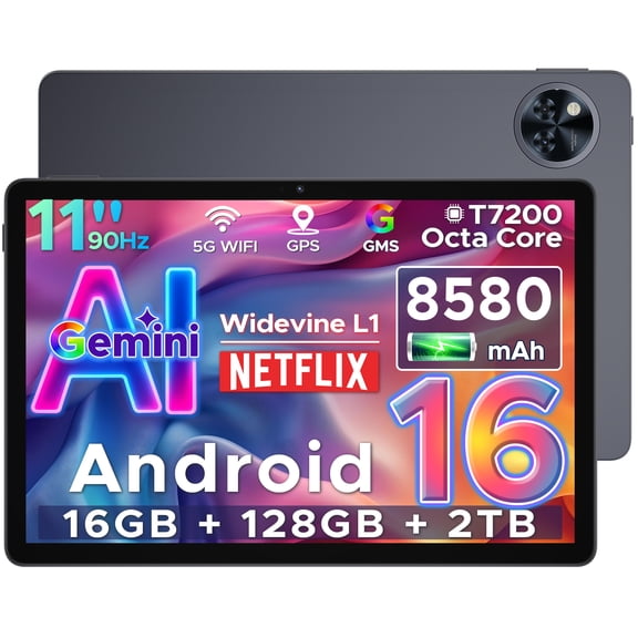 DOOGEE Android 16 Tablet with Gemini AI,11 Inch FHD,8580mAh Battery,16GB RAM+128GB ROM/2TB TF,Octa-Core Processor,2.4G+5G Wifi/Widevine L1/Face ID/Otg