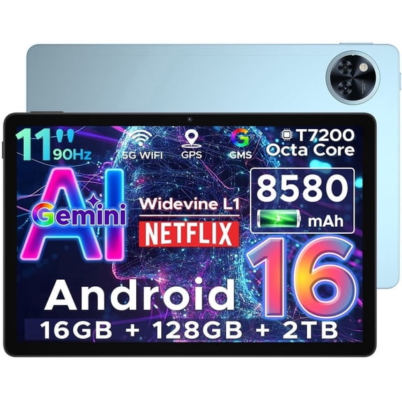 DOOGEE U11 Android 16 Tablet,11 Inch Tablet with Gemini AI,16GB+128GB/2TB,8580mAh Gaming Tablets,Unisoc T7200 Octa-Core,13MP+5MP Tablets,2.4G+5G WiFi / WidevineL1/3.5mm Audio/Face ID/OTG