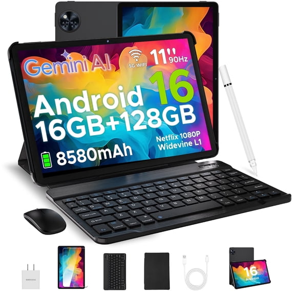 DOOGEE U11 Tablet with Keyboard 11 inch, Android 16 Tablet with Gemini AI, 16GB+128GB/2TB Storage, 8580mAh Battery, Octa-Core, BT5.0+5G WiFi, Widevine L1