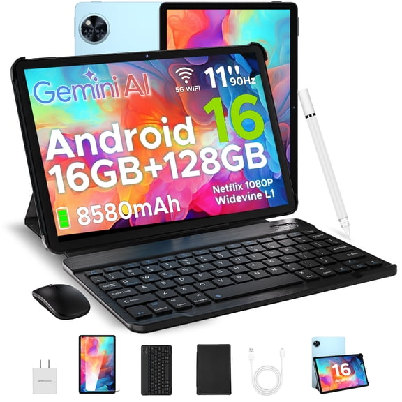 DOOGEE U11 Android 16 Gemini AI Tablet,11 inch Tablet with Keyboard , 16GB+128GB/2TB Storage, 8580mAh Battery, Octa-Core, BT5.0+5G WiFi