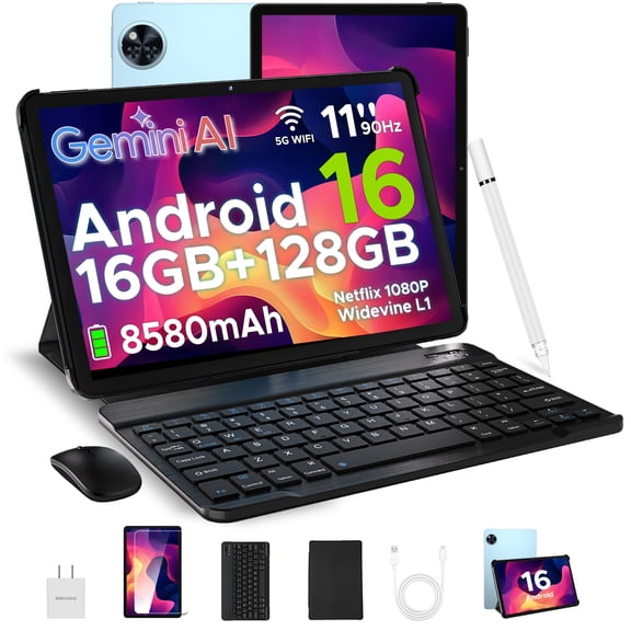 DOOGEE U11 Android 16 Tablet with Keyboard, 11 Inch Tablet with Gemini AI, 16GB+128GB/2TB Storage, 8580mAh Battery, Octa-Core, BT5.0+6G WiFi, Widevine L1