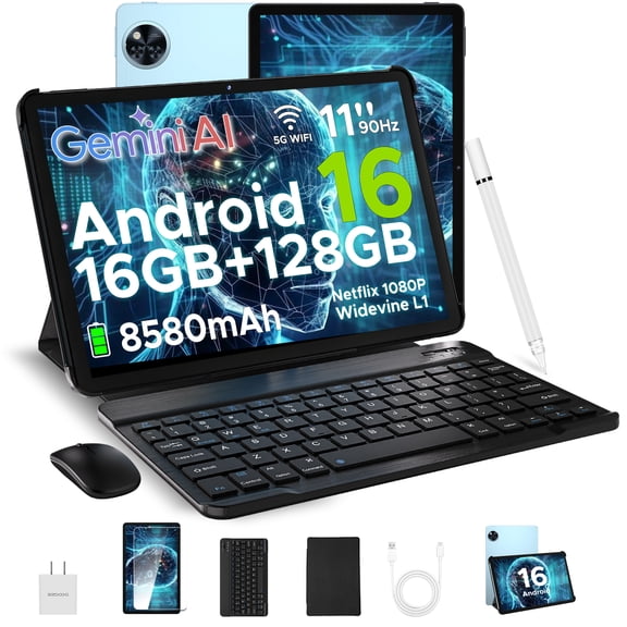 DOOGEE U11 Tablet with Keyboard 11 inch, Android 16 Tablet with Gemini AI, 16GB+128GB/2TB Storage, 8580mAh Battery, Octa-Core, BT5.0+5G WiFi, Widevine L1