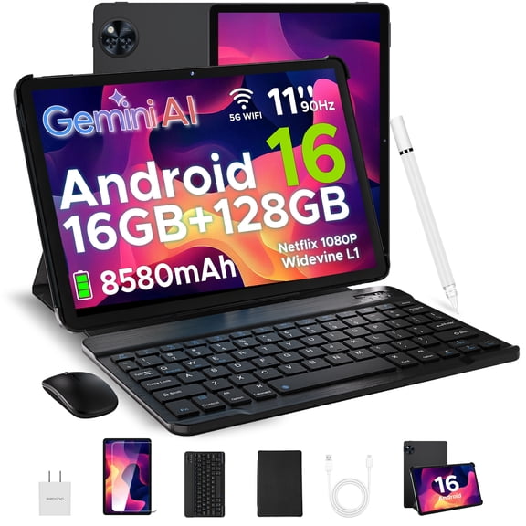 DOOGEE U11 Android 16 Tablet with Keyboard, 11 Inch Tablet with Gemini AI, 16GB+128GB/2TB Storage, 8580mAh Battery, Octa-Core, BT5.0+6G WiFi, Widevine L1