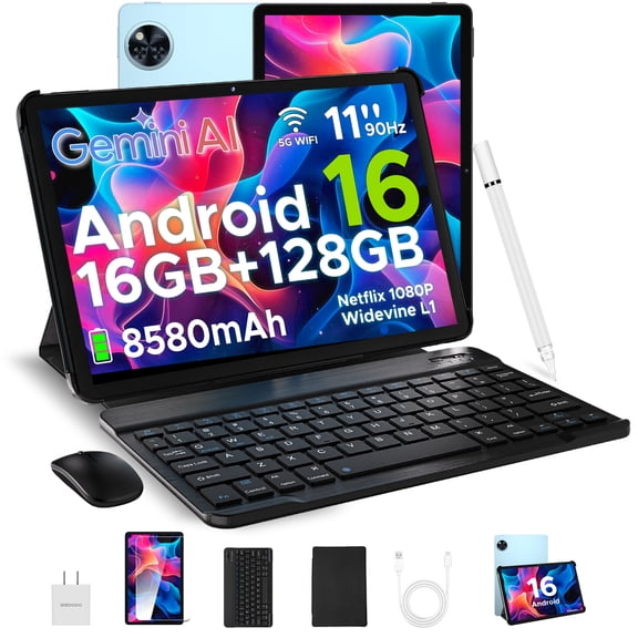 DOOGEE U11 Android 16 Tablet with Keyboard, 11 inch Tablet & Gemini AI, 16GB+128GB/2TB, 8580mAh Android Tablet, Unisoc T7200 Octa-Core Gaming Tablets, 13MP+5MP, Widevine L1/BT5.0+6G WiFi