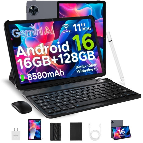 DOOGEE U11 Android 16 Tablet with Keyboard, 11 inch Tablet & Gemini AI, 16GB+128GB/2TB, 8580mAh Android Tablet, Unisoc T7200 Octa-Core Gaming Tablets, 13MP+5MP, Widevine L1/BT5.0+6G WiFi, Metal Body