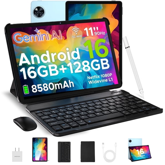DOOGEE U11 Tablet with Keyboard 11 inch, Android 16 Tablet with Gemini AI, 16GB+128GB/2TB Storage, 8580mAh Battery, Octa-Core, BT5.0+5G WiFi, Widevine L1