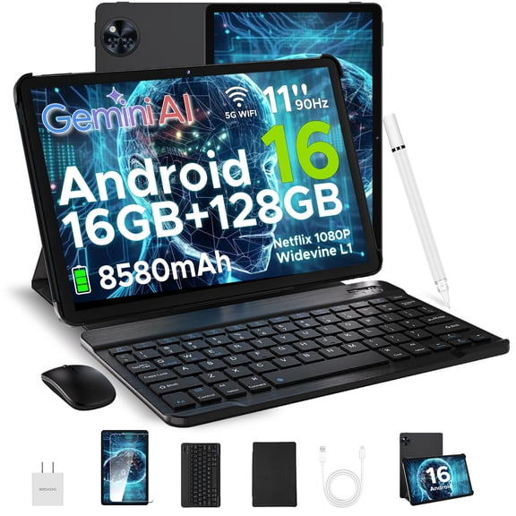 DOOGEE U11 Tablet with Keyboard 11 inch, Android 16 Tablet with Gemini AI, 16GB+128GB/2TB Storage, 8580mAh Battery, Octa-Core, BT5.0+5G WiFi, Widevine L1