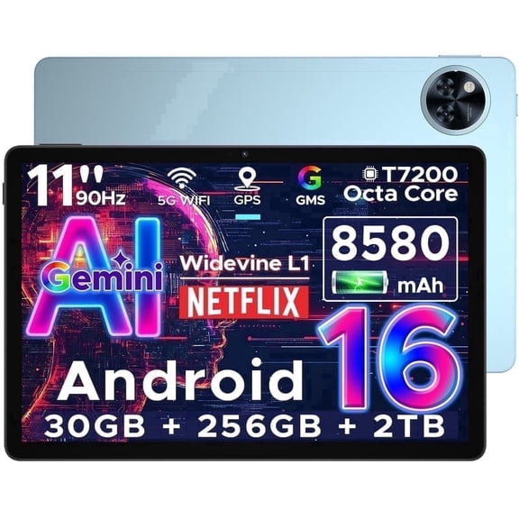 DOOGEE U11 Pro Android 16 Tablet with Gemini AI,30GB+256GB/2TB TF Octa-Core,90Hz Display,8580mAh,1080P,Bluetooth 5.0+5G Wifi,13MP+5MP,Face ID/OTG