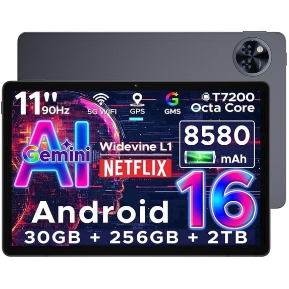 DOOGEE U11 Pro Android 16 Tablet,30GB+256GB/2TB TF Octa-Core,8580mAh 11 inch Tablet,1080P,Bluetooth 5.0+5G Wifi,Widevine L1,13MP+5MP,Face ID/Otg