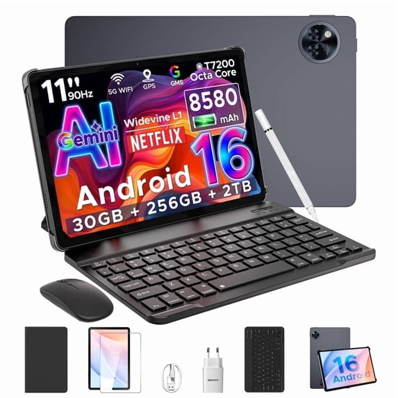 DOOGEE U11 Pro Android 16 Tablet with Keyboard,11 inch Android Tablet,30GB+256GB/2TB TF,8580mAh,Octa-Core,1080P,WiFi,Widevine L1,13MP+5MP,Face ID/Otg