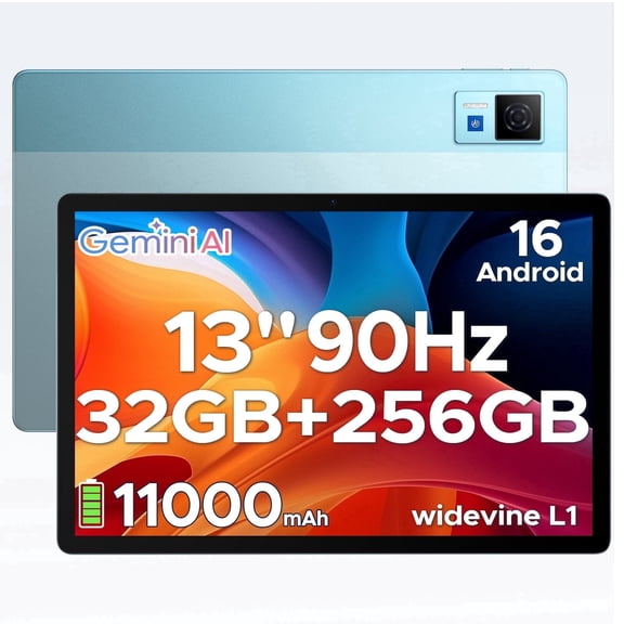 DOOGEE U13 Android 16 Tablet, 13 Inch Tablet with Gemini AI, 32GB RAM+256GB Storage, 11000mAh Battery, 90Hz Display