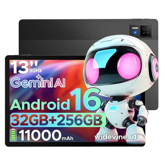 DOOGEE U13 Android 16 Tablet, 13 Inch Tablet with Gemini AI, 32GB RAM+256GB ROM/TF 2TB, 11000mAh Battery, 90Hz Display, Octa-Core, Widevine L1