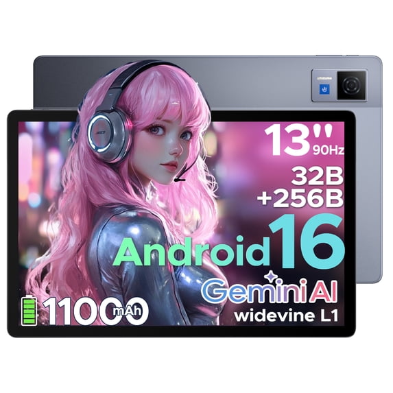 DOOGEE U13 Android 13 inch Tablet with Gemini AI, 11000mAh Battery, 32GB+256GB, 2.2Ghz Octa-Core Processor, 90Hz Display Gaming Tablets, 13MP+8MP, 7.9mm Ultra-Thin Body, Face Unlock