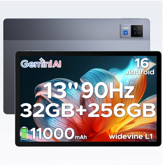 DOOGEE U13 Android 16 Tablet, 13 Inch Tablet with Gemini AI, 32GB RAM+256GB Storage, 11000mAh Battery, 90Hz Display, Octa-Core, Widevine L1