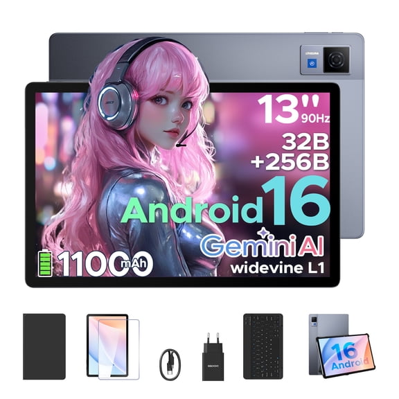 DOOGEE U13 Android 16 Tablet with Keyboard,13 inch Tablet with 7.9mm Ultra Thin,Gemini Al,32GB+256GB,11000mAh/18W,Octa Core Gaming Tablets,13MP+5MP,WiFi 5
