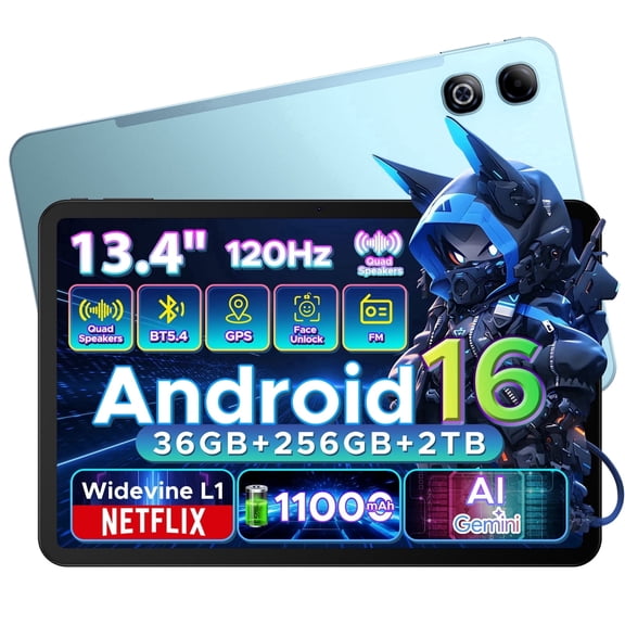 DOOGEE Android 16 Tablet 13 inch,36GB+256GB/TF2TB,11000mAh/18W 13 Inch Tablet,120Hz Display,7.7mm ultra-thin,13MP+8MP/Bt5.4/WiFi 5/GPS/Face Id