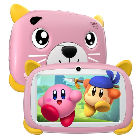 DOOGEE U7 Kids Tablet, 7 inch Android Tablet for Kids, 4+32GB ROM Toddlers Pad, 3400mAh Battery, Parental Control, Dual Camera, Shockproof Case, Educational, Games Bluetooth/WiFi (Pink)