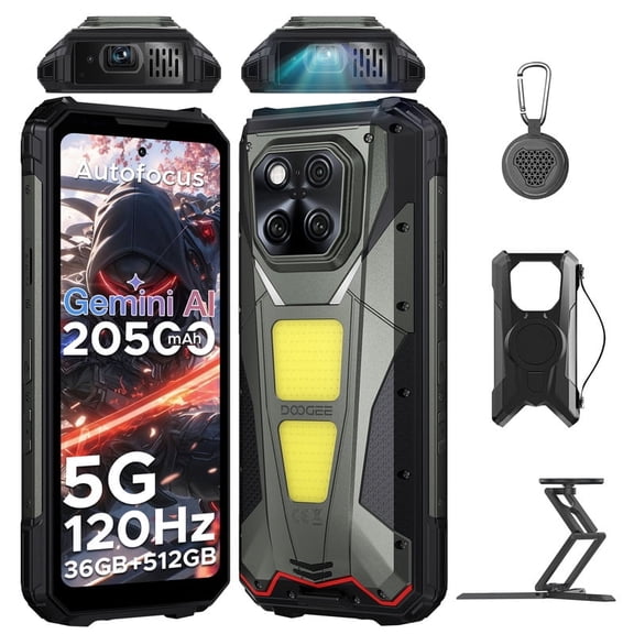 DOOGEE VMAXPLAY-V Rugged Phone | Phone with Projector, 5G Rugged Phone, Dual Camping Lights, 36GB RAM+512GB ROM, 200MP+32MP Camera, 20500mAh Battery/45W
