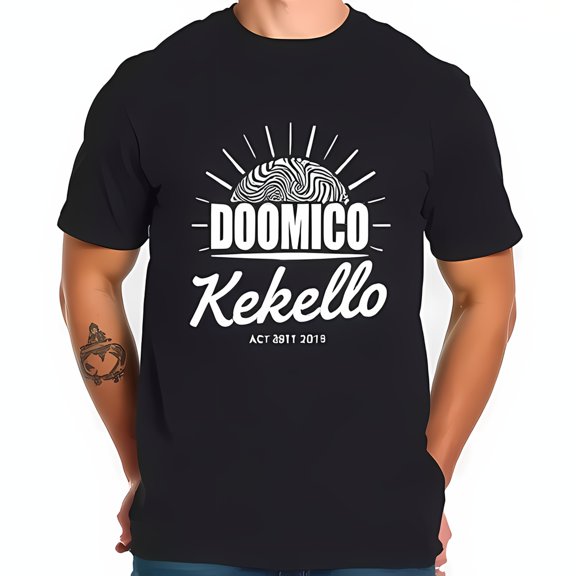 DOOMICO Minimalist Black T-Shirt with Stylized Sun Graphic & Elegant Kekello Script - Casual Everyday Wear