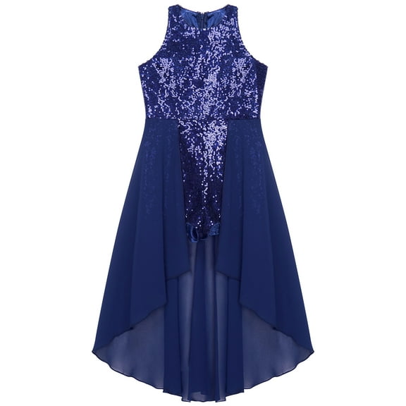 DOOMIVA Kids Girls Sequins Party Pageant Dress Sleeveless Birthday Proms Ball Gown Navy Blue 14