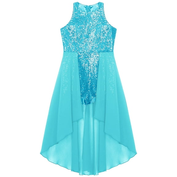 DOOMIVA Kids Girls Sequins Party Pageant Dress Sleeveless Birthday Proms Ball Gown Light Blue 14