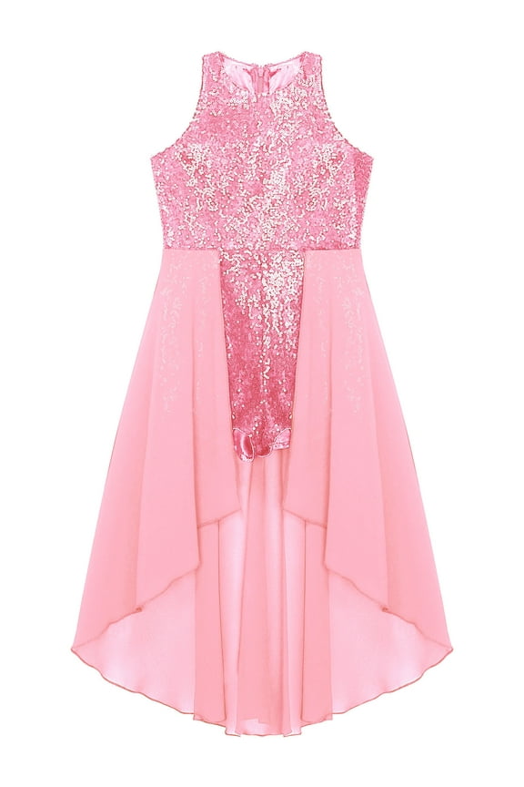 Kids Girls Sequins Party Pageant Dress Sleeveless Birthday Proms Ball Gown Pink 6