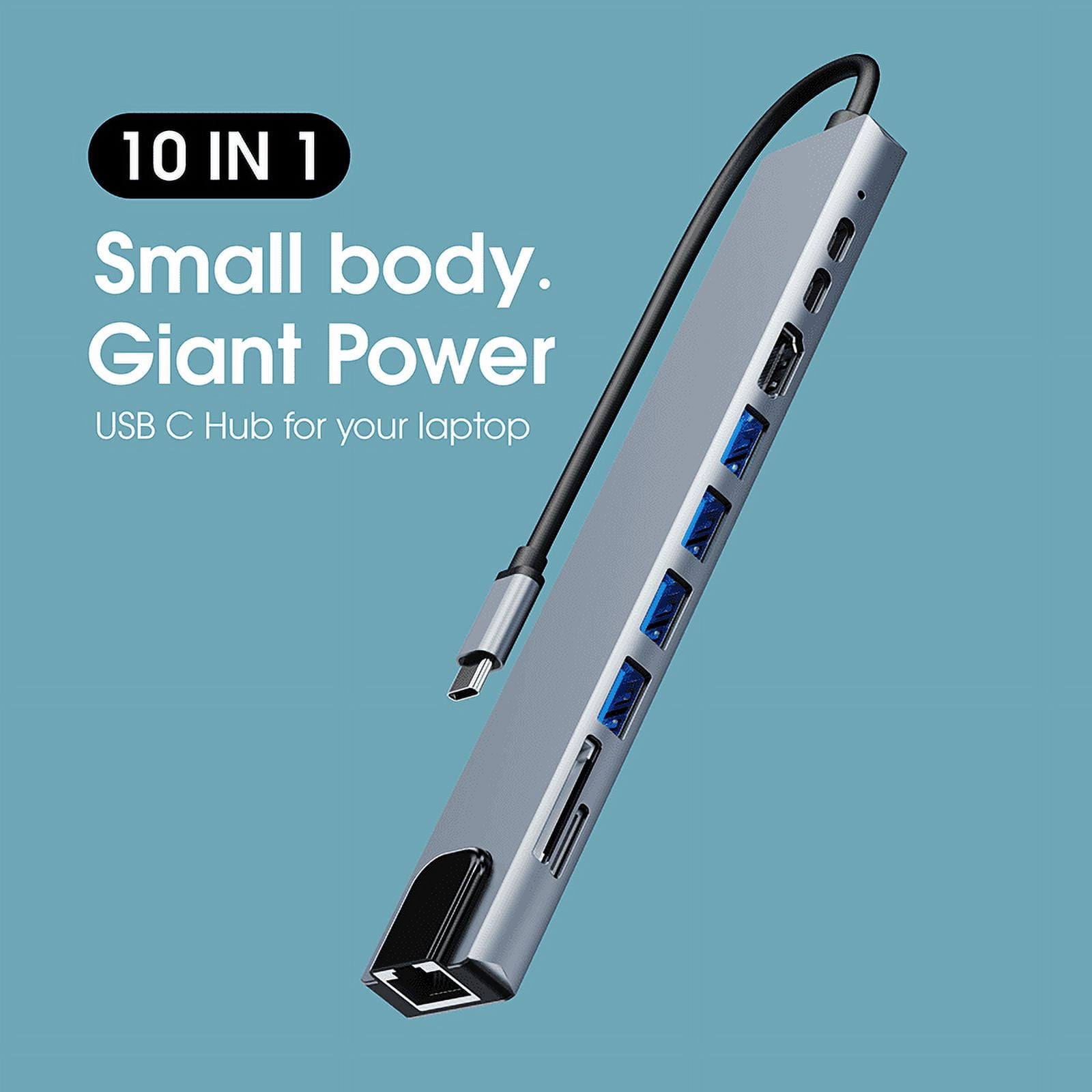 DOONJIEY  10 Port Type C Hub SD TF PD 100W Data Transfer 4 USB 3.0 USB Splitter Adapter RJ45 USB Hub