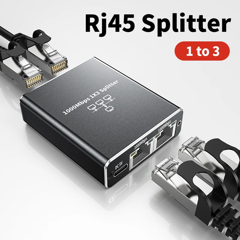 DOONJIEY 1000Mbps Rj45 Ethernet Splitter 1 to 2 3 4 Out Network Switch All Gigabit Ports Internet Adapter with USB Power Cable