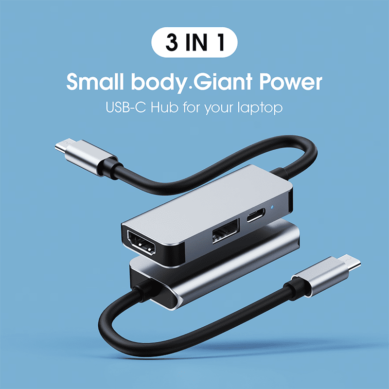 DOONJIEY 3 in 1 USB C Hub Type C to HDTV USB3.0 87W PD Ports Hub for Laptop Extender Adapter
