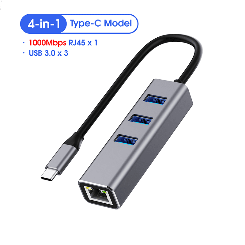 DOONJIEY  4 in 1 USB C Hub 3 USB Hub 3.0 1000mbps RJ45 Gigabit Ethernet USB A Type c Docking Station